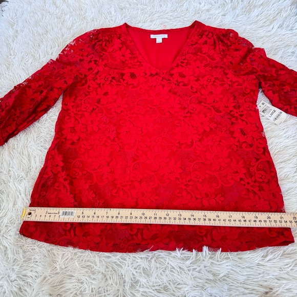 Charter Club Lace overlay blouse with 3/4 sleeves and cuff ties. Size Large - Picture 7 of 17